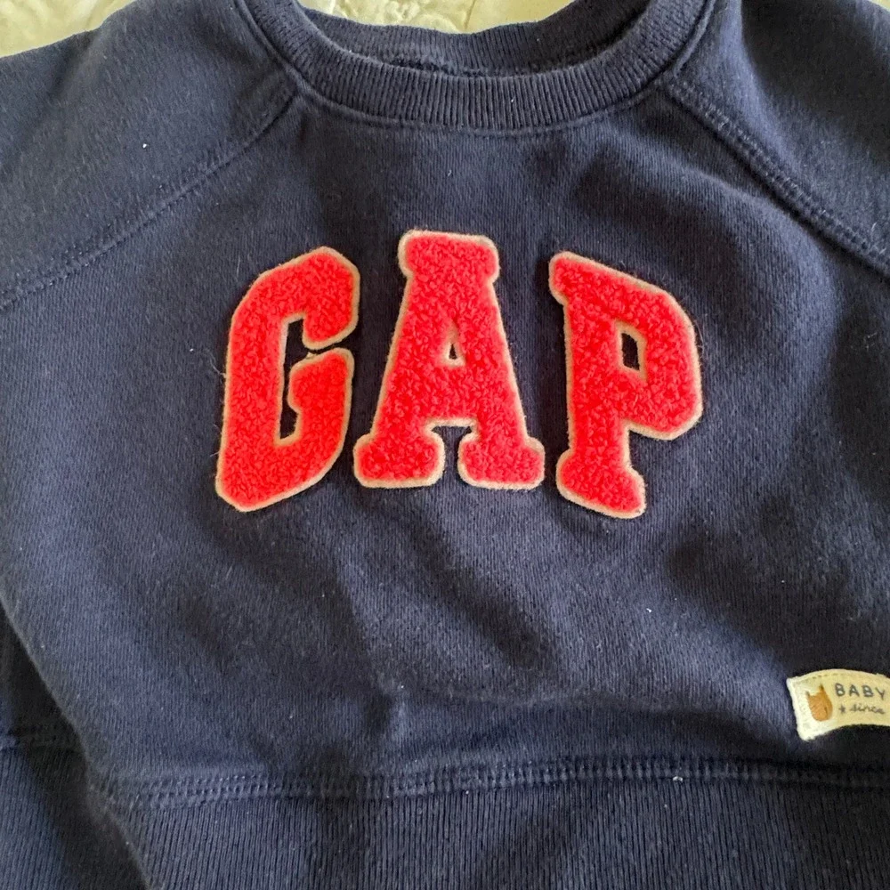 Baby Gap Navy Blue Pink Sherpa Logo Sweatshirt 3-6 Months Pullover Classic